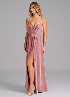 Azazie Zeya Robes de demoiselle d'honneur Robe Trapèze en velours Plissée Rose Poussiéreuse image6