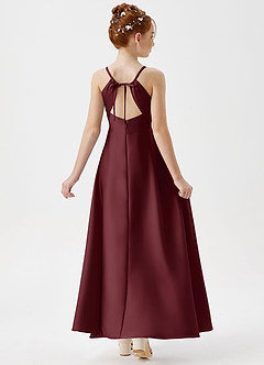 Azazie Avelina Junior Cabernet A-Line Pleated Stretch Satin Dress image2