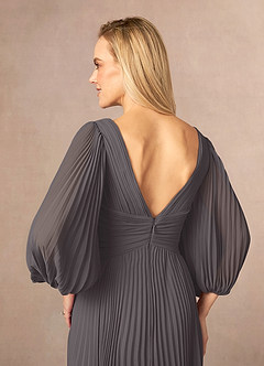 Azazie Zahara Mother of the Bride Dresses Steel Grey A-Line V-Neck Pleated Chiffon Dress image6