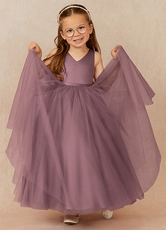 Azazie Marybell Flower Girl Dresses Vintage Mauve A-Line Bow Tulle Dress image3