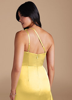 Azazie Latrice Bridesmaid Dresses Canary Sheath One Shoulder Metallic Satin Dress image4