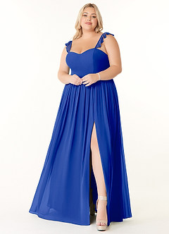 Azazie Metz Abiti da Damigella Abito A-Line in Chiffon Increspato con Scollo a Cuore Blu Reale image7