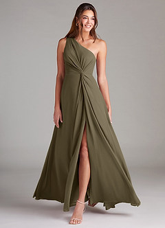 Azazie Brooke Bridesmaid Dresses Willow Green A-Line One Shoulder Chiffon Dress image3