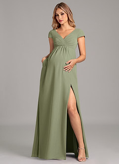 Azazie Allessia Maternity Bridesmaid Dresses A-Line Pleated Chiffon Floor-Length Dress image3