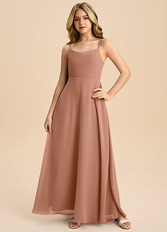 Azazie Shale Junior Bronzer A-Line Bow Chiffon Dress image3