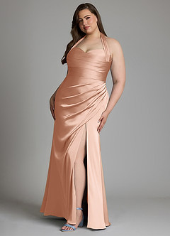 Azazie Destiny Vestidos de damas de honor Vestido Oro Rosa de Satén Elástico de Corte Sirena con Escote corazón image10