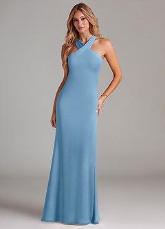 Azazie Doretta Bridesmaid Dresses Steel Blue Mermaid Pleated Chiffon Dress image3