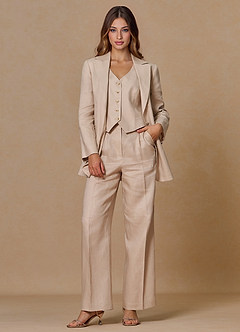 front Belicia Tan 100% Linen 3-Piece Suit