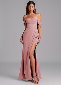 Azazie Johana Abiti da Damigella Abito Convertibile Sirena in Chiffon a Spalla Scoperta Rosa Polverosa image3