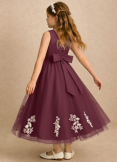 Azazie Rylie vestidos de niña de las flores Vestido Cabernet de Tul de Línea A con Encaje image5