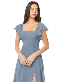 Azazie Bondi Bridesmaid Dresses Dusty Blue A-Line Ruched Chiffon Dress image6