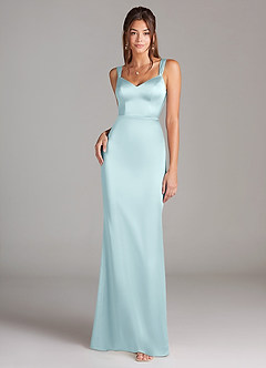 Azazie Denice Abiti da Damigella Abito Tubino in Raso Elasticizzato Plissettato Nuvola Blu image3