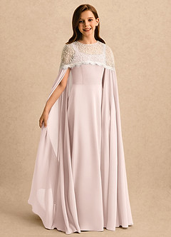 Azazie June Girls Formal Flower Girl Dresses Blushing Pink A-Line Lace Stretch Satin Dress image5