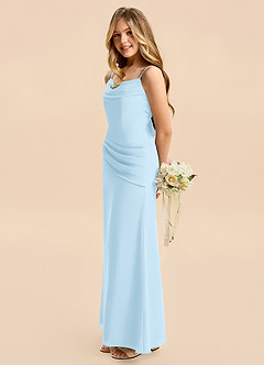 Azazie Nettie Junior Sky Blue A-Line Pleated Chiffon Dress image4