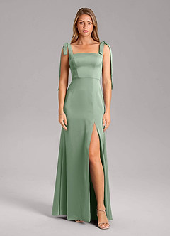 Azazie Frostine Brautjungfernkleider A-Linie Schleifen Stretch-Satin Kleid Matcha image5