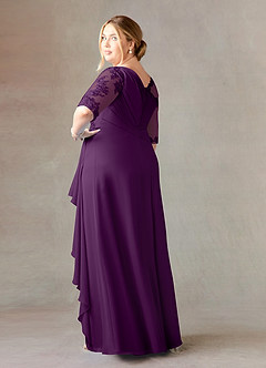 Azazie Dionysus Final Sale Grape A-Line Boatneck Lace Chiffon Dress image9