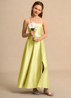 Azazie Pebbles Girls Formal Flower Girl Dresses Lemon Sorbet A-Line Pleated Matte Satin Dress image6