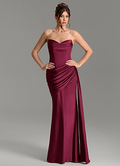 Azazie Zorah Bridesmaid Dresses Burgundy Mermaid Corset Stretch Satin Convertible Dress image1