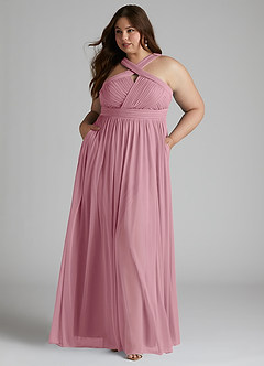Azazie Hillian Bridesmaid Dresses Vintage Mauve A-Line Halter Pleated Mesh Dress image8