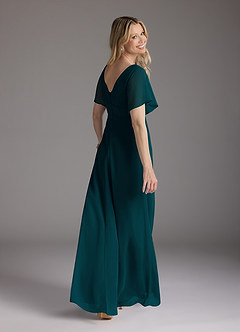 Azazie Alessa Mother of the Bride Dresses Pine A-Line V-Neck Pleated Chiffon Dress image5