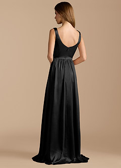 Azazie Keyla Robes de demoiselle d'honneur Robe Trapèze en Satiné métallisé Plissée Noir image2