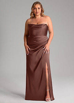 Azazie Leonis Bridesmaid Dresses Espresso Mermaid Pleated Stretch Satin Convertible Dress image8
