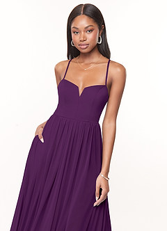 Azazie Marsol Bridesmaid Dresses Grape A-Line Corset Mesh Dress image5