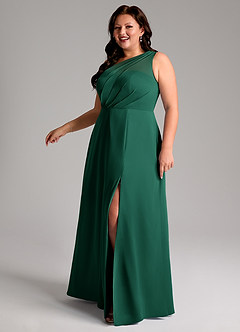 Azazie Phaedra Vestidos de damas de honor Vestido de Esmeralda de Gasa de Corte en A con Hombro unilateral image12