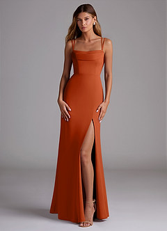 Azazie Callan Bridesmaid Dresses Burnt Orange Mermaid Pleated Chiffon Convertible Dress image3