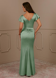 Azazie Roya Mother of the Bride Dresses Matcha Mermaid V-Neck Pleated Stretch Satin Dress image4
