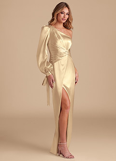 Azazie Asher Final Sale Black Sheath One Shoulder Metallic Satin Dress image3