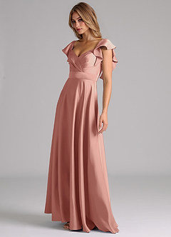 Azazie Leilani Bridesmaid Dresses Rosette A-Line Ruched Stretch Satin Dress image8