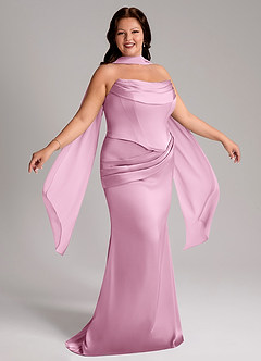 Azazie Sorrel Bridesmaid Dresses Candy Pink Mermaid Strapless Stretch Satin Convertible Dress image3