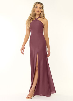 Azazie Rue Bridesmaid Dresses Sangria A-Line Halter Chiffon Dress image7