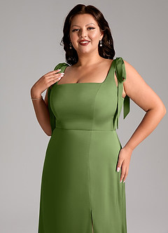 Azazie Frostine Brautjungfernkleider A-Linie Schleifen Stretch-Satin Kleid Wacholder image12