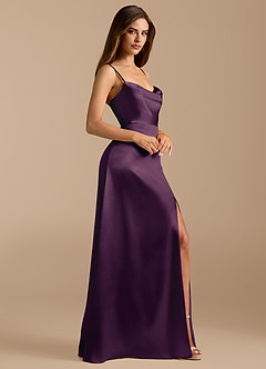 Azazie Erma Bridesmaid Dresses Plum A-Line Side Slit Metallic Satin Dress image6