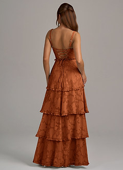 Azazie Romie Bridesmaid Dresses Burnt Orange A-Line Corset Floral Burnout Dress image5