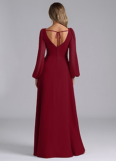 Azazie Liah Bridesmaid Dresses Burgundy A-Line Long Sleeve Chiffon Dress image2