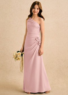 Azazie Sophie Girls Formal Flower Girl Dresses Powder Pink Sheath One Shoulder Chiffon Dress image4