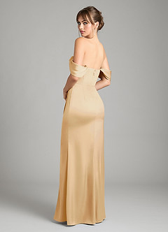 Azazie Johana Bridesmaid Dresses Gold Mermaid Off the Shoulder Stretch Satin Convertible Dress image8