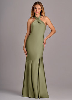 Azazie Lorena Bridesmaid Dresses Pistachio Mermaid Pleated Stretch Satin Dress image4