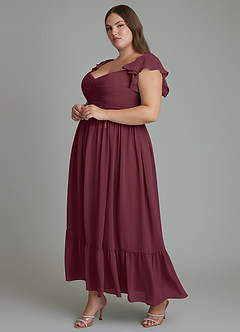 Azazie Anaya Abiti da Damigella Abito A-Line in Chiffon Scollo a Cuore Cabernet image10