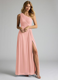 Azazie Brooke Bridesmaid Dresses Rosette A-Line One Shoulder Mesh Dress image1