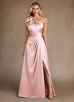 Azazie Easton Abiti per la Madre della Sposa Abito A-Line in Raso Elasticizzato Monospalla Rosa Rossore image1