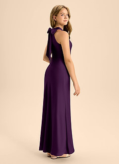 Azazie Doretta Junior Grape A-Line Pleated Stretch Satin Dress image1