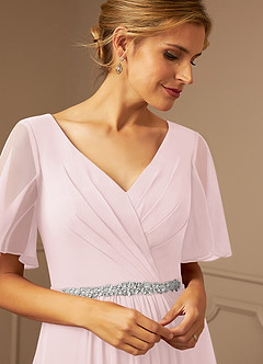 Azazie Tricia vestidos de madre de la novia Vestido de Rosa Rubor de Gasa de Corte En A con Cuello en V Plisado image6