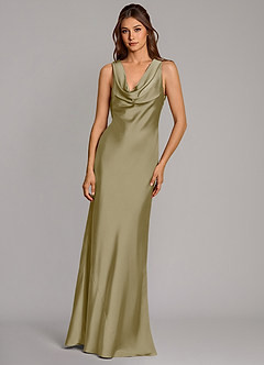 Azazie Cheryl Bridesmaid Dresses Moss Green Mermaid Stretch Satin Dress image4
