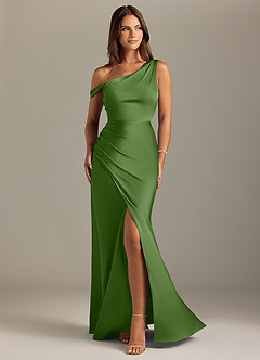 Azazie Madelyn Brudtärnklänningar Klä av Sjöjungfru i Stretch Satin Ena axeln Basilika Konvertibel image1