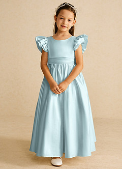 Azazie Piglette Flower Girl Dresses Mist A-Line Bow Matte Satin Dress image4