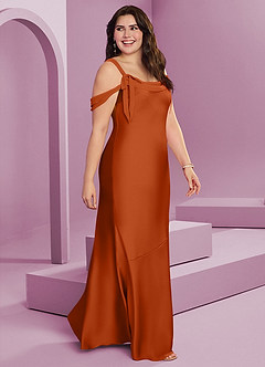 Barbie ♥ Azazie Bridesmaid Dresses Burnt Orange Sheath Pleated Stretch Satin Dress image3